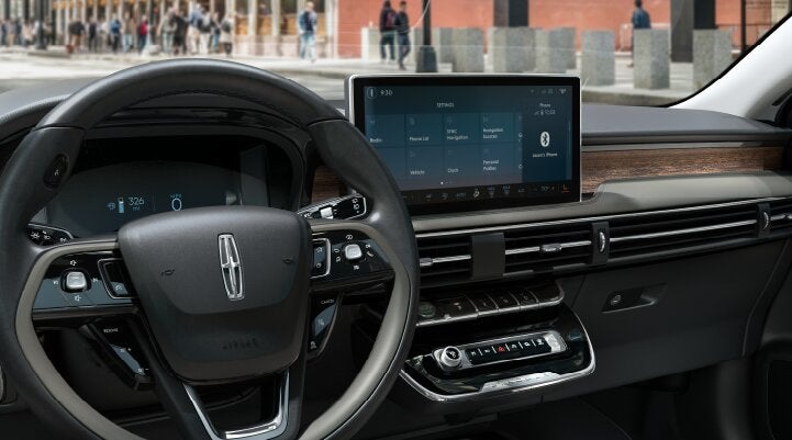 The center screen of the new 2025 Lincoln Corsair® SUV is showcased with its SYNC® 4 capabilities highlighted | Doggett Lincoln of Beaumont in Beaumont TX